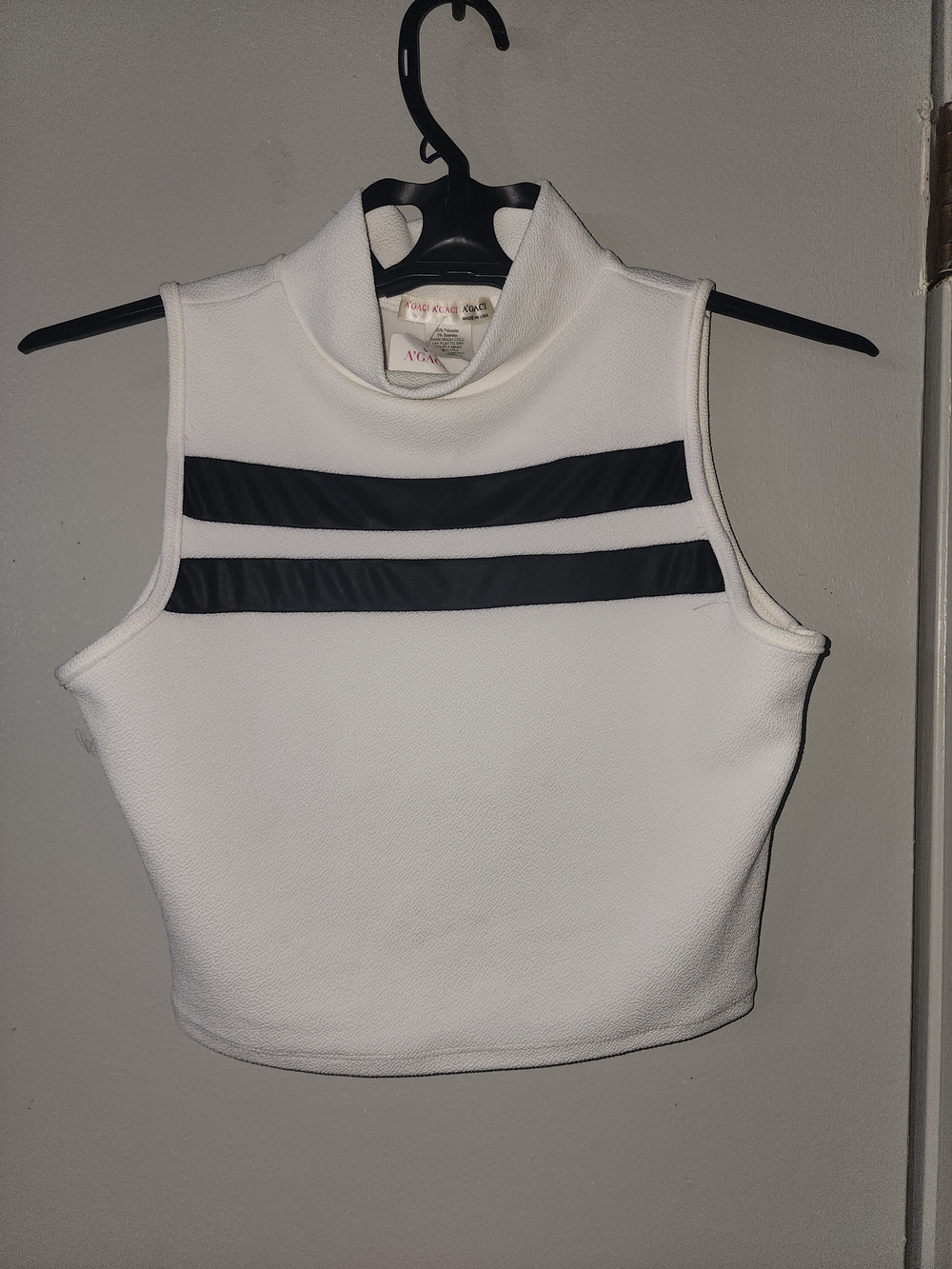a'gaci White Sleeveless Crop Top with Black Stripes